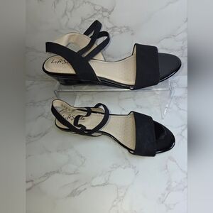 Life Stride Black Open-Toe Slingback Sandals(B2)
